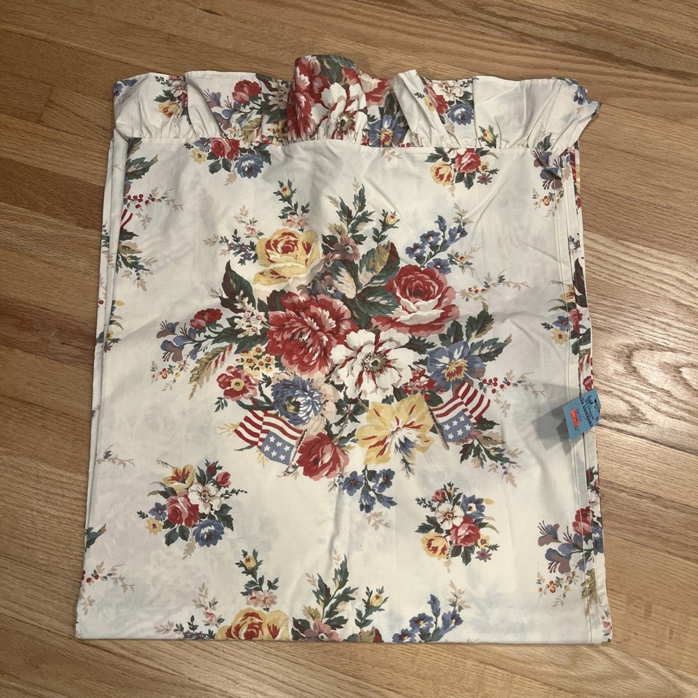 Vintage Ralph Lauren Dylan's Grove QUEEN Flat Sheet RUFFLED Floral Flags
